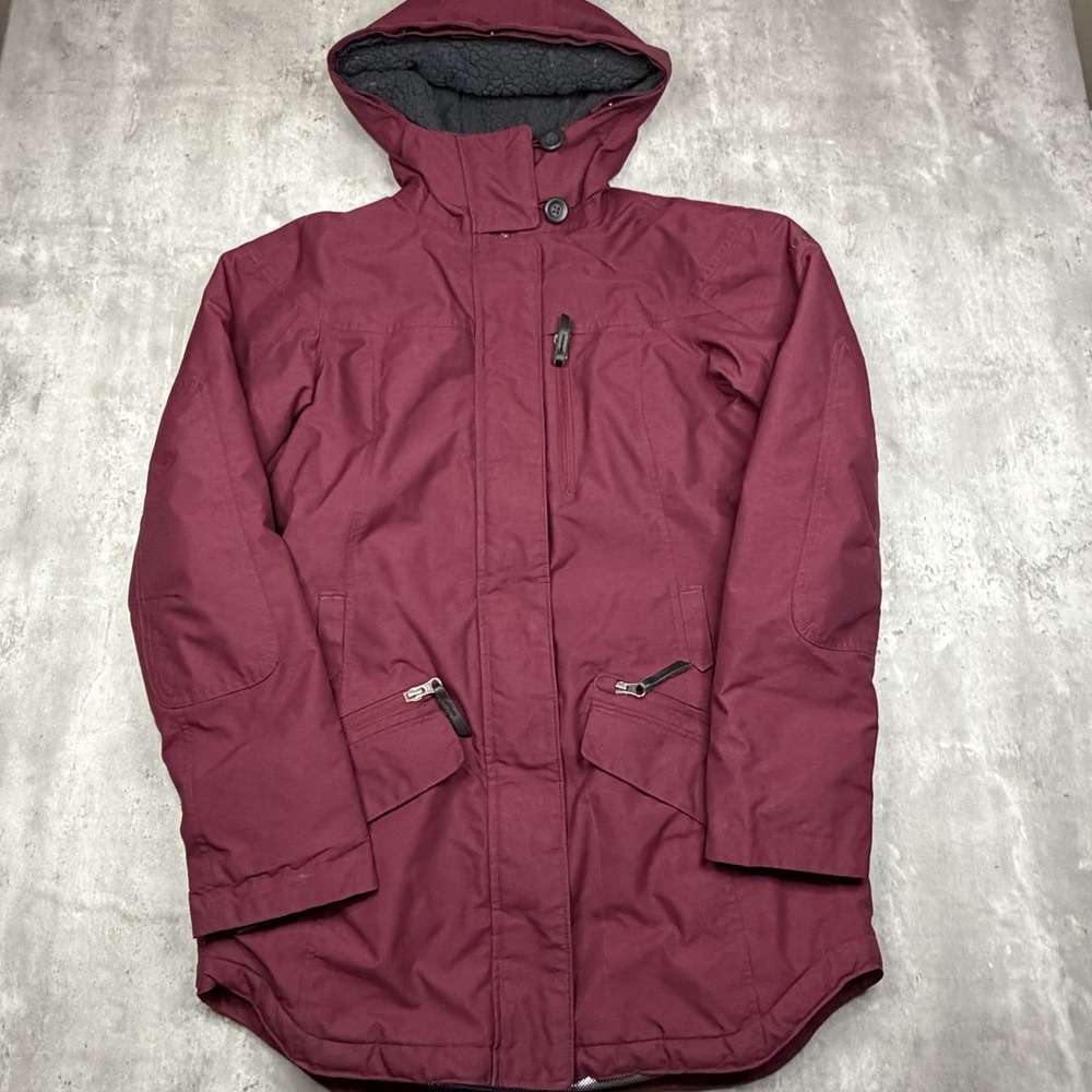 Columbia Coat Womens XS Maroon Omni Heat Hooded Insulated Long Parka Warm Ski